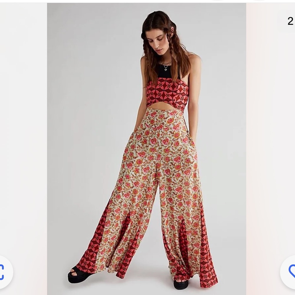 Free People Juliet Cutouts Strapless Wide Leg Jumpsuit M - Picture 2 of 7